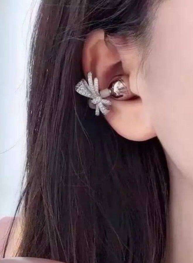 Sparkling butterfly clip-on wireless earbuds: Waterproof, noise-cancelling, long battery life, and IMAX-like immersive sound. Comfortable to wear, with a detachable butterfly clip that doubles as a stylish fashion statement.rose gold - Image 4